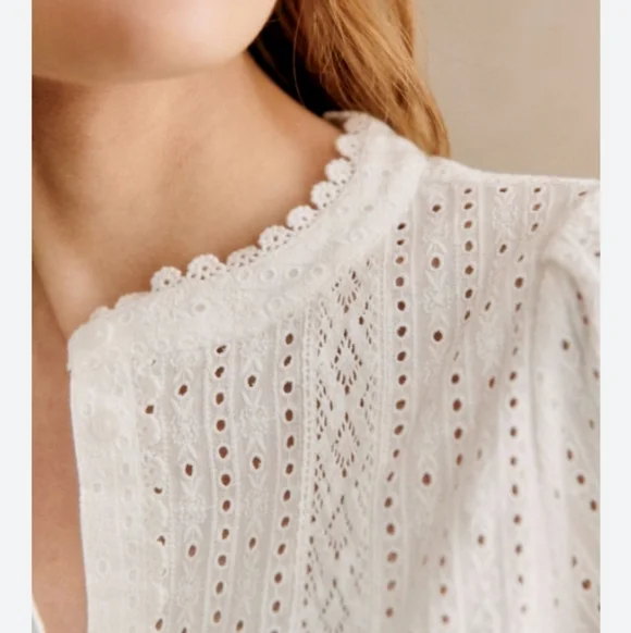 Sezane Marinette Shirt Eyelet Lace Organic Cotton 42 - Picture 4 of 15